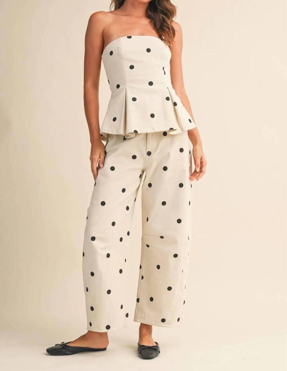 NEW KLESIS napa strapless peplum top and barrel pants set in ivory black